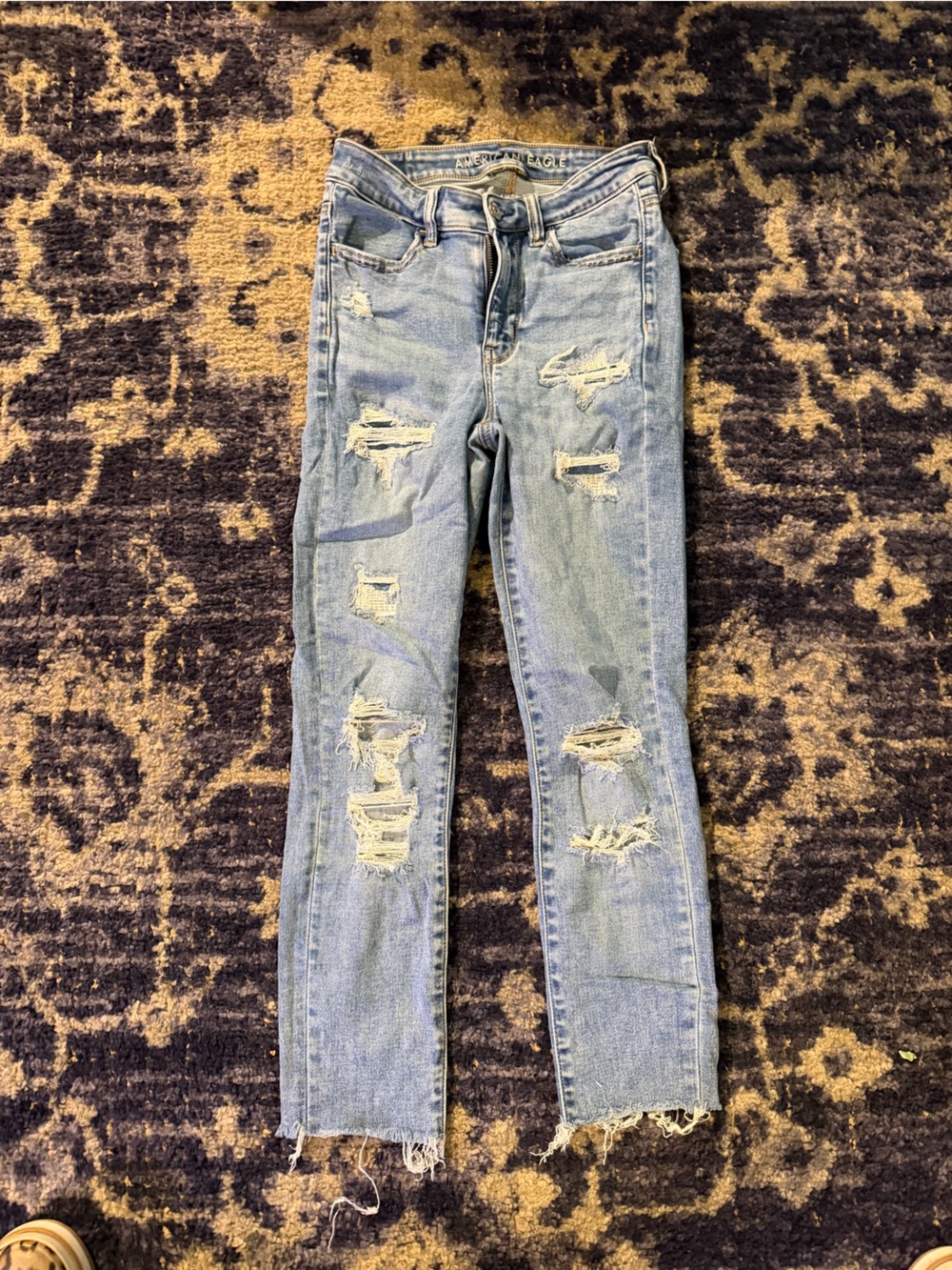 Light Blue Distressed Women's Jeans - Slim Fit